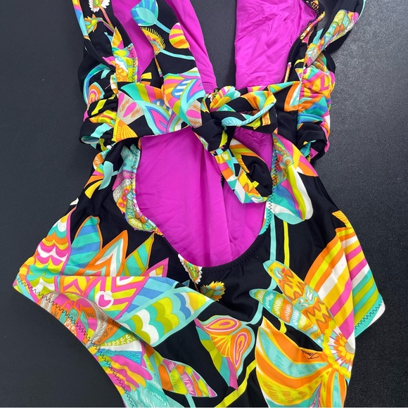 TRINA TURK | Tahitian Floral One Piece Swimsuit Multi Cross Back Size 8 - Picture 9 of 16